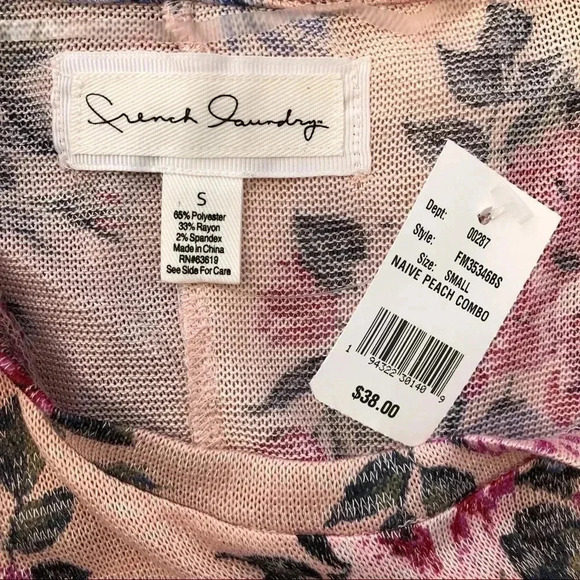 French Laundry Women’s Top Small Floral 3/4 Sleeve High Low Bell Sleeve - Picture 7 of 8